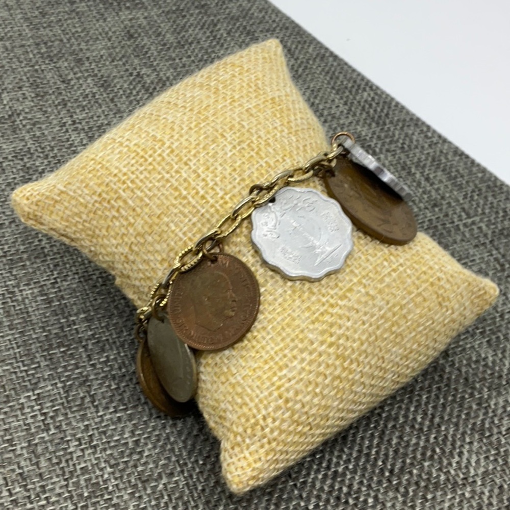 Mixed Metal Coin Charm Bracelet in Gold and Copper Tones